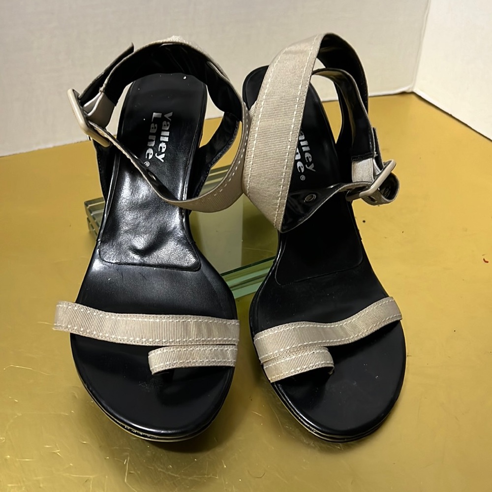 Tan  Wraparound ankle strap sandal heel 6 1/2 wide